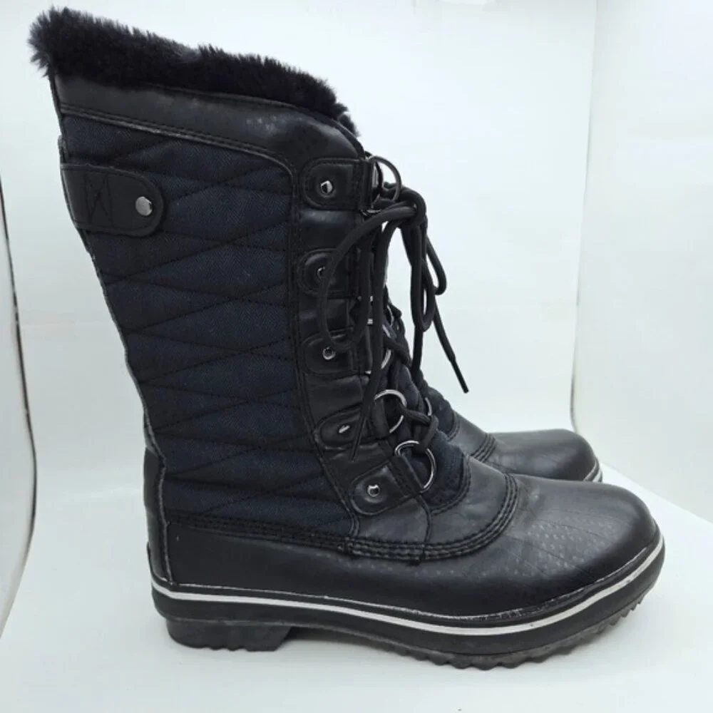 JBU Lorna Black Faux Fur Lined Quilted Lace Up Winter Snow Boots Women's Size 6